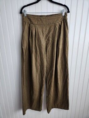 ABERCROMBIE & FITCH Olive Green Linen Cotton Blend Natural Pull On Wide Leg Pant